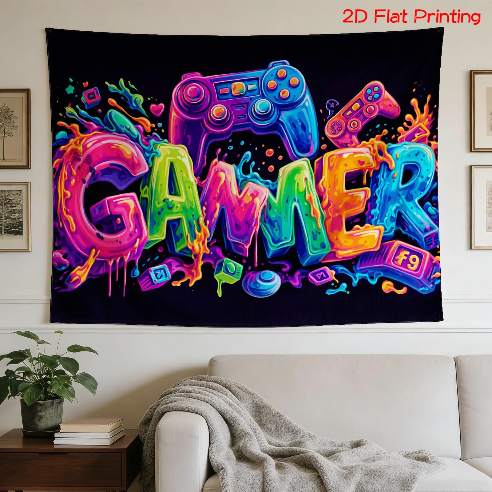 Neon Graffiti Gamer Tapestry Wall Hanging Gaming Controller Art Decor Pop Culture Room Poster 180x320cm