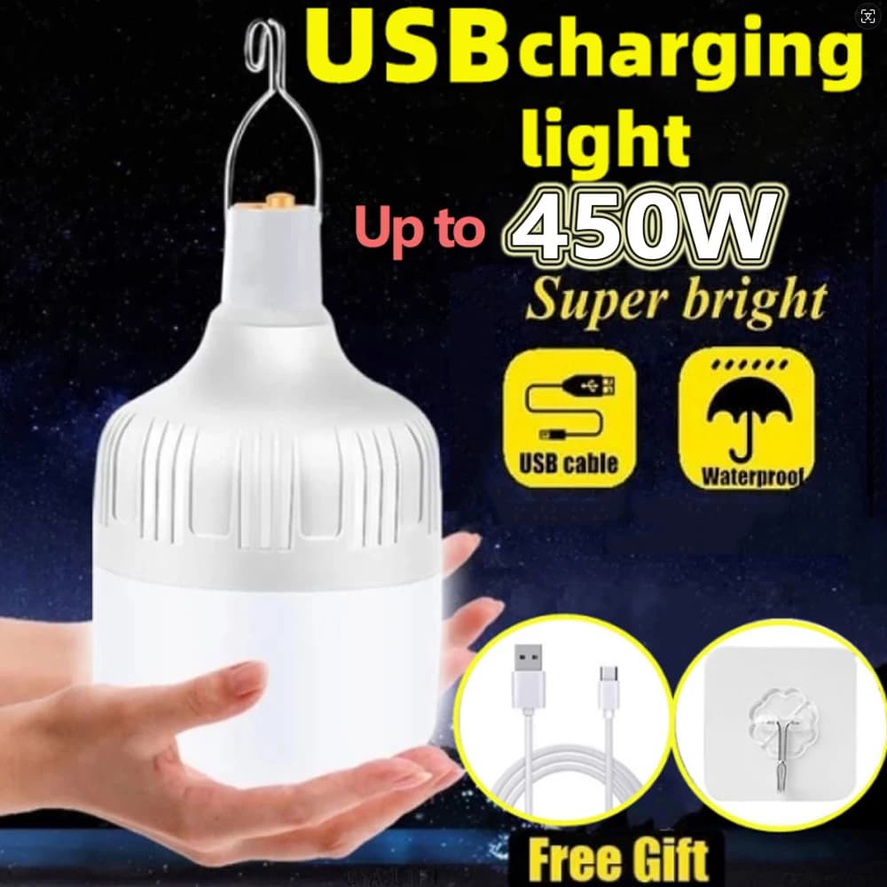 Portable Outdoor Barbecue Camping Lights USB Rechargeable Lamp LED Emergency Lamp Hook High Power Curtains Lantern Night Lights Bulb