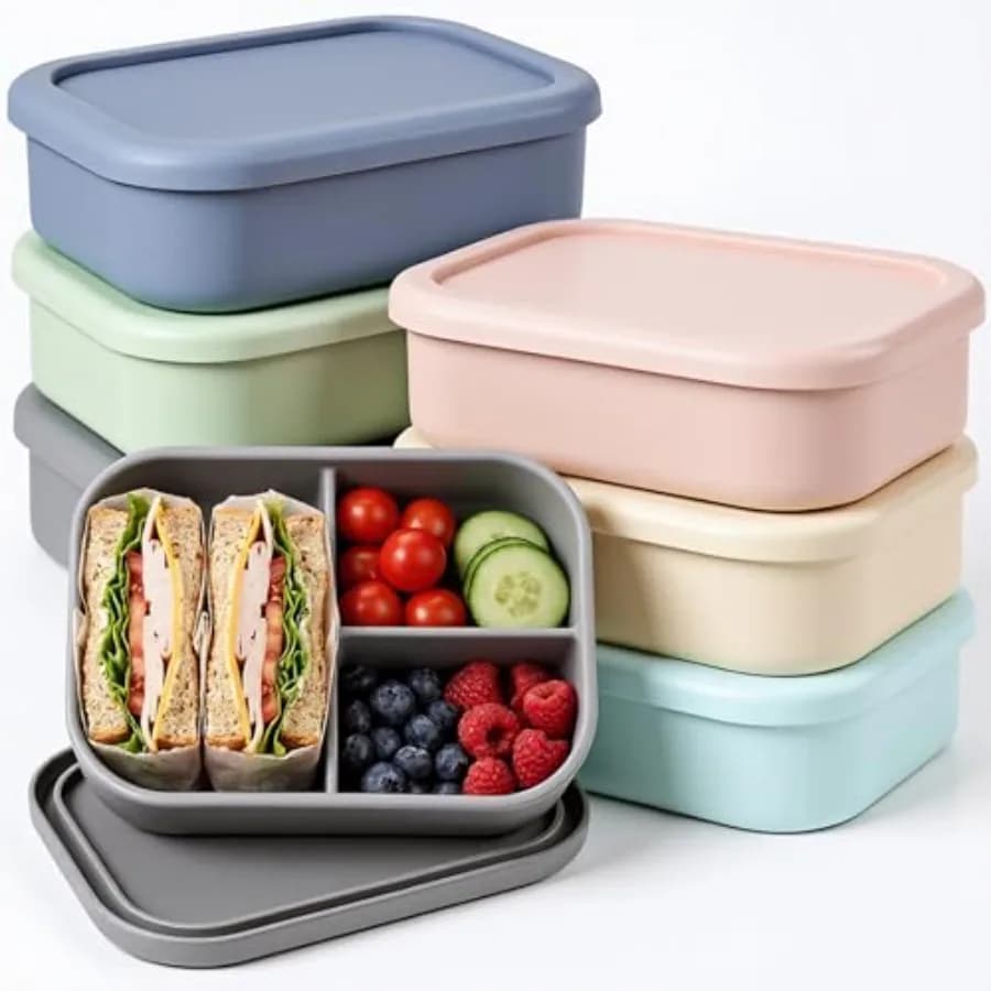 Contenitore Bento in Silicone per Adulti, 7 oz, Contenitore per Pranzo Riutilizzabile con 3 Scomparti, Contenitore per Alimenti per Donne e Uomini, a Prova di Perdite