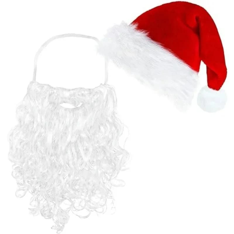 Santa Hats and Beard for Adults Christmas Costume Decorations Xmas Hats Santa Beard Mask Face Cover for Men Women on Christmas