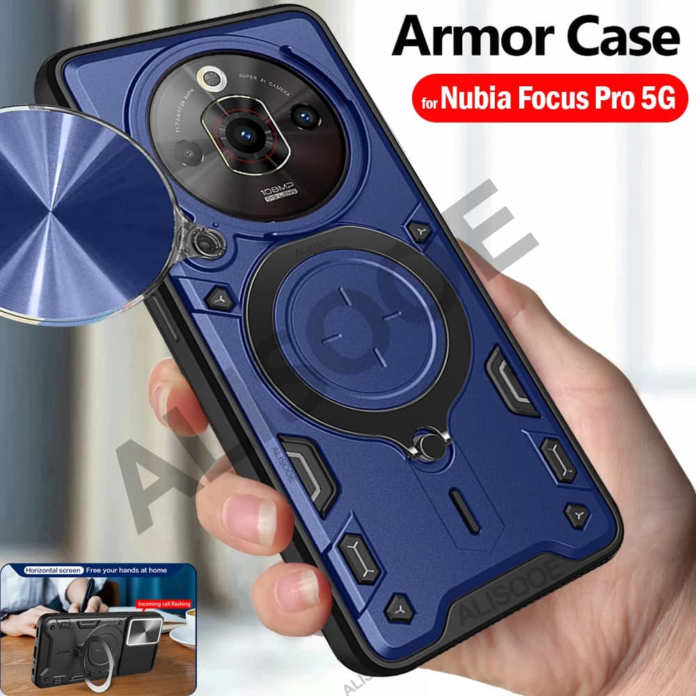 Per Nubia Focus Pro 5G Custodia Anello magnetico Supporto Slide Protezione fotocamera Copertura del telefono per ZTE Nubia Focus Pro 5G Capa Funda
