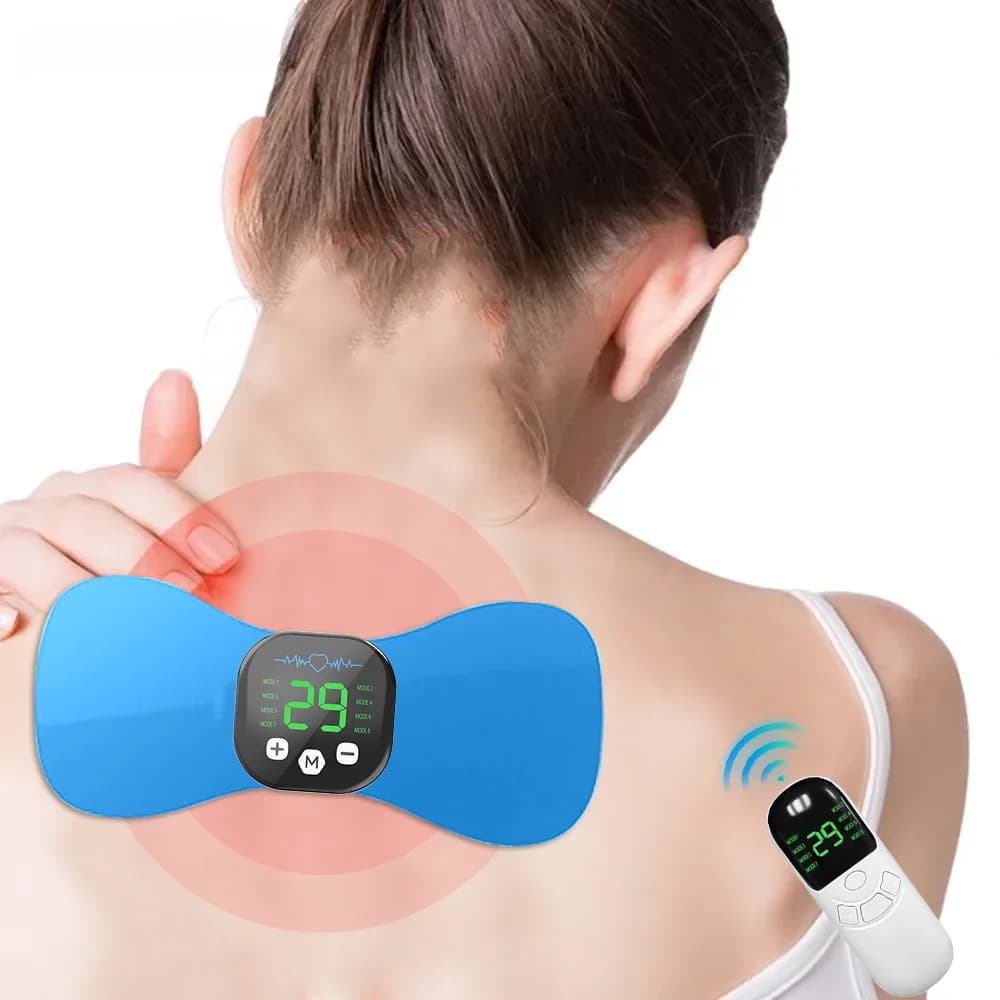 Massaggiatore per Collo EMS con Impulsi, Dispositivo Elettrico Portatile per Terapia Collo e Spalle, Mini Pad Massaggiante TENS Intelligente