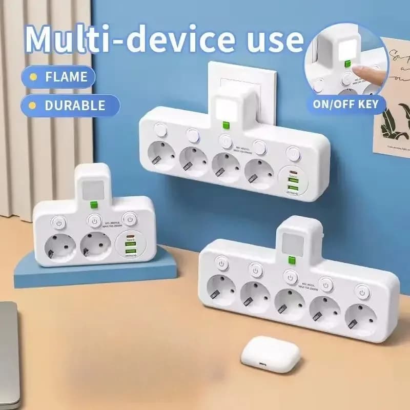 Presa di corrente standard UE con porta USB Design interruttore indipendente Adattatore multi-uscita multifunzionale Viaggi in ufficio a casa