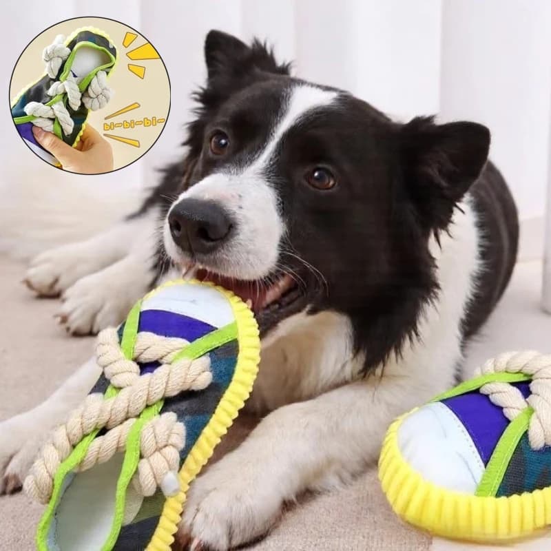 Giocattolo cigolante per cani Scarpe giocattolo per cani Cucciolo resistente ai morsi Masticare i denti Giocattoli per la pulizia Nodo Corda di cotone Giocattolo da masticare molare per cani Forniture per animali domestici