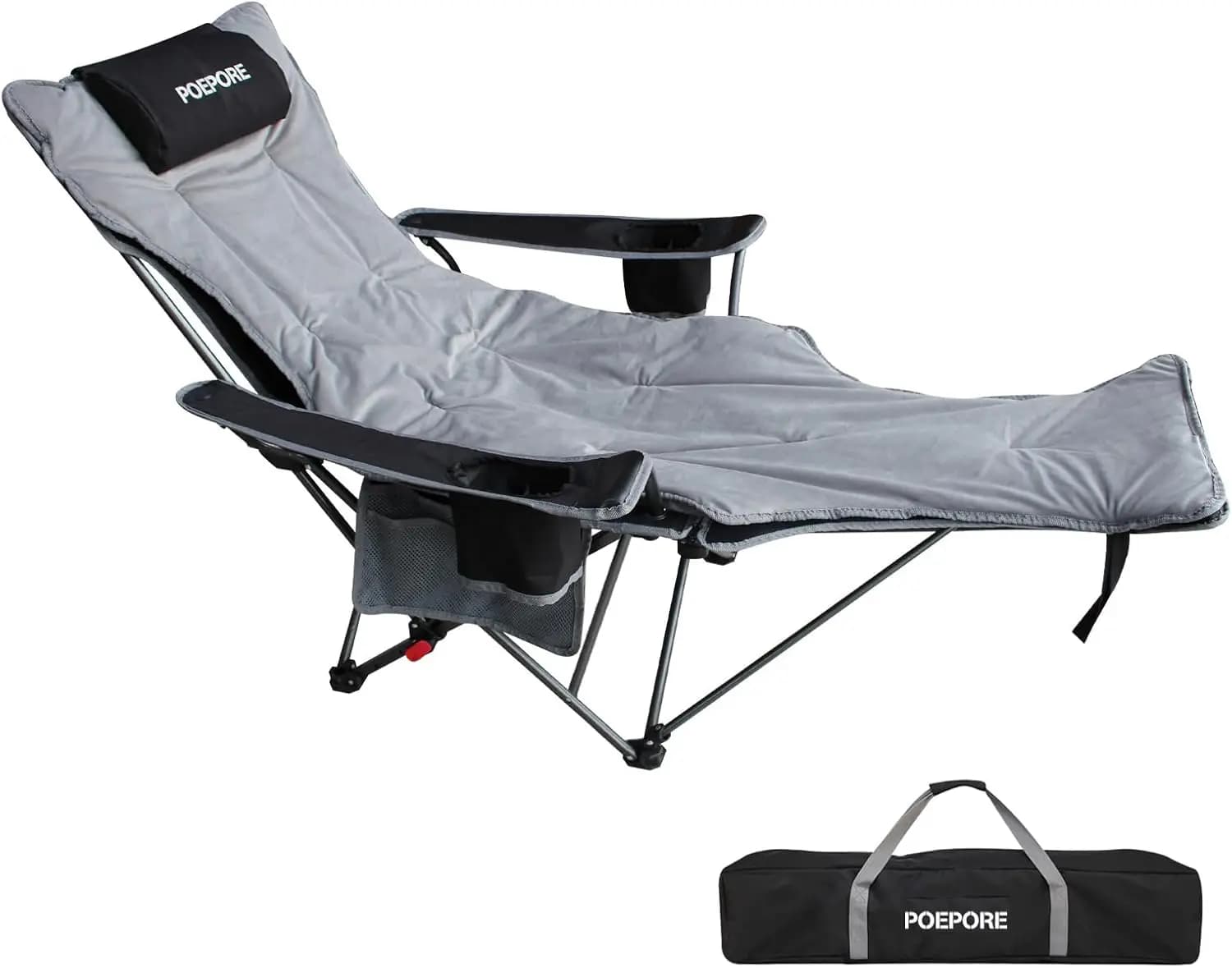 Sedia da Campeggio Pieghevole Portatile Regolabile con Poggiapiedi Rimovibile, Poggiatesta e Cuscino in Cotone per Relax all'Aperto