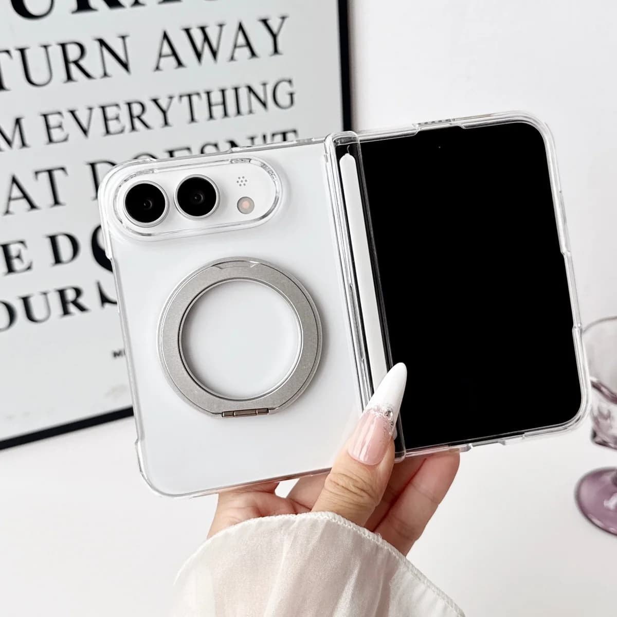 Detachable 360°Rotating Bracket Matte Transparent Hard for Magsafe Magnetic Phone Case for IPhone Duo Fold Protective Cover