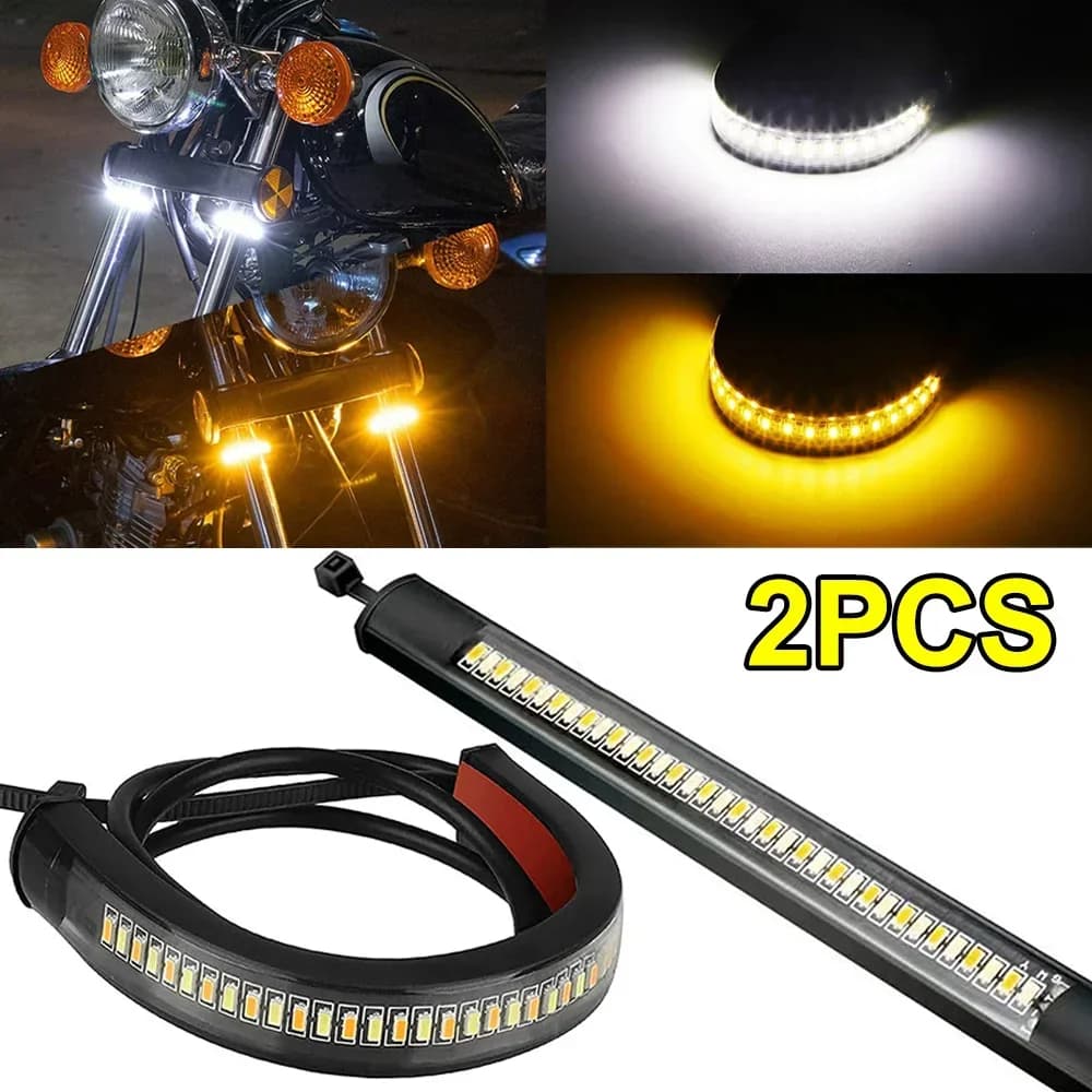 Indicatore di direzione universale per moto a LED DRL ambra rosso giallo luce lampeggiante lampeggiante moto lampeggiatore anello forcella striscia lampada strumenti
