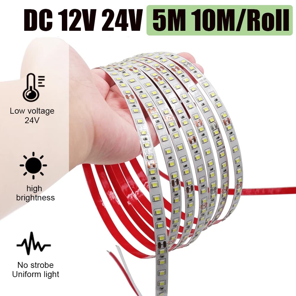 5M 10M/Roton LED Strip DC 12V 24V SMD 2835 120LED/M White/White Hot Home Decoration Lamp Tape Flexible String Lights