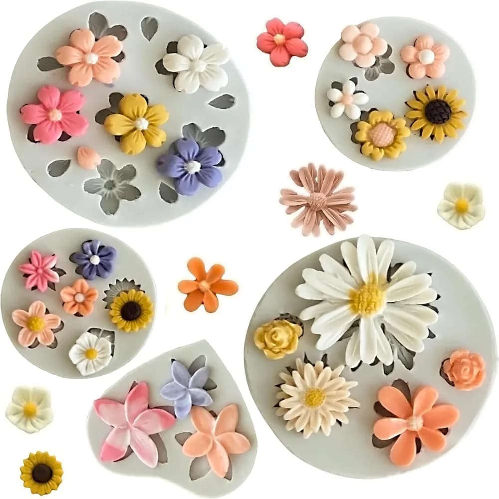 5 pezzi stampi per fiori stampo per cioccolato in silicone margherita fiore fondente argilla polimerica stampo in resina sapone cubetto di ghiaccio stampi per gelatina per cuocere al forno e