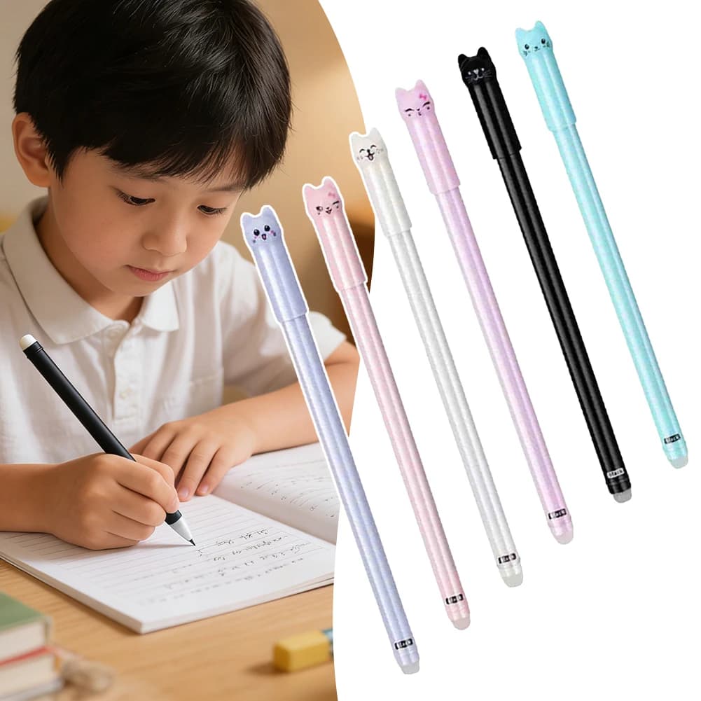 4/6pcs Pens 0.5mm Cute Cat Erasable Pen Set Blue Black Ink Gel Pens Ballpoint Stationery Pen Supplies Office Pencils Writing