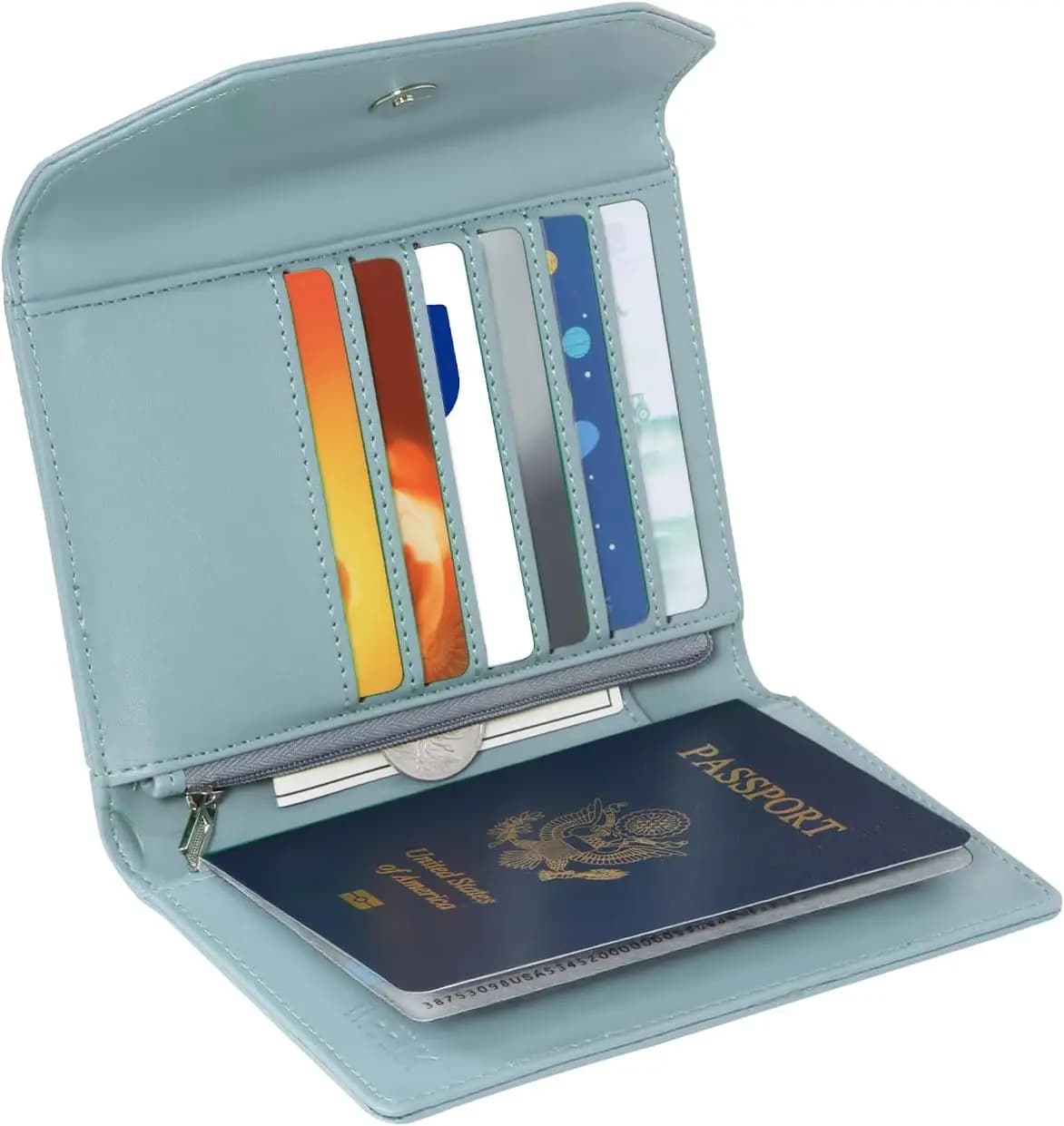Porta Passaporto in Pelle con Protezione RFID, Portafoglio da Viaggio per Uomo e Donna, Blu