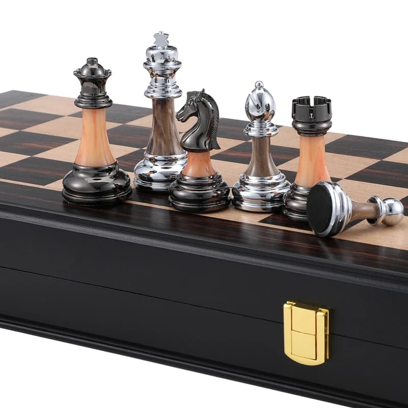 Chess Large chess set 45cm/ 17.7-inch wooden chessboard, high-end electroplated + acrylic chess king, 9cm/ 3.54-inch high