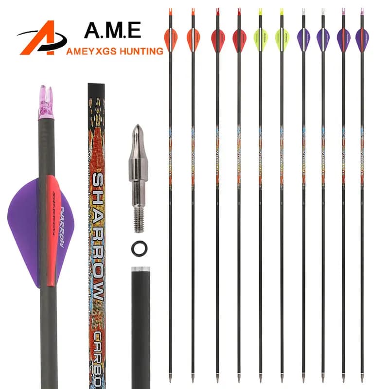 12 pezzi 32,5 pollici freccia in carbonio puro ID6.2mm 31 "freccia albero colonna vertebrale 250-600 per arco composto ricurvo caccia tiro con l'arco frecce