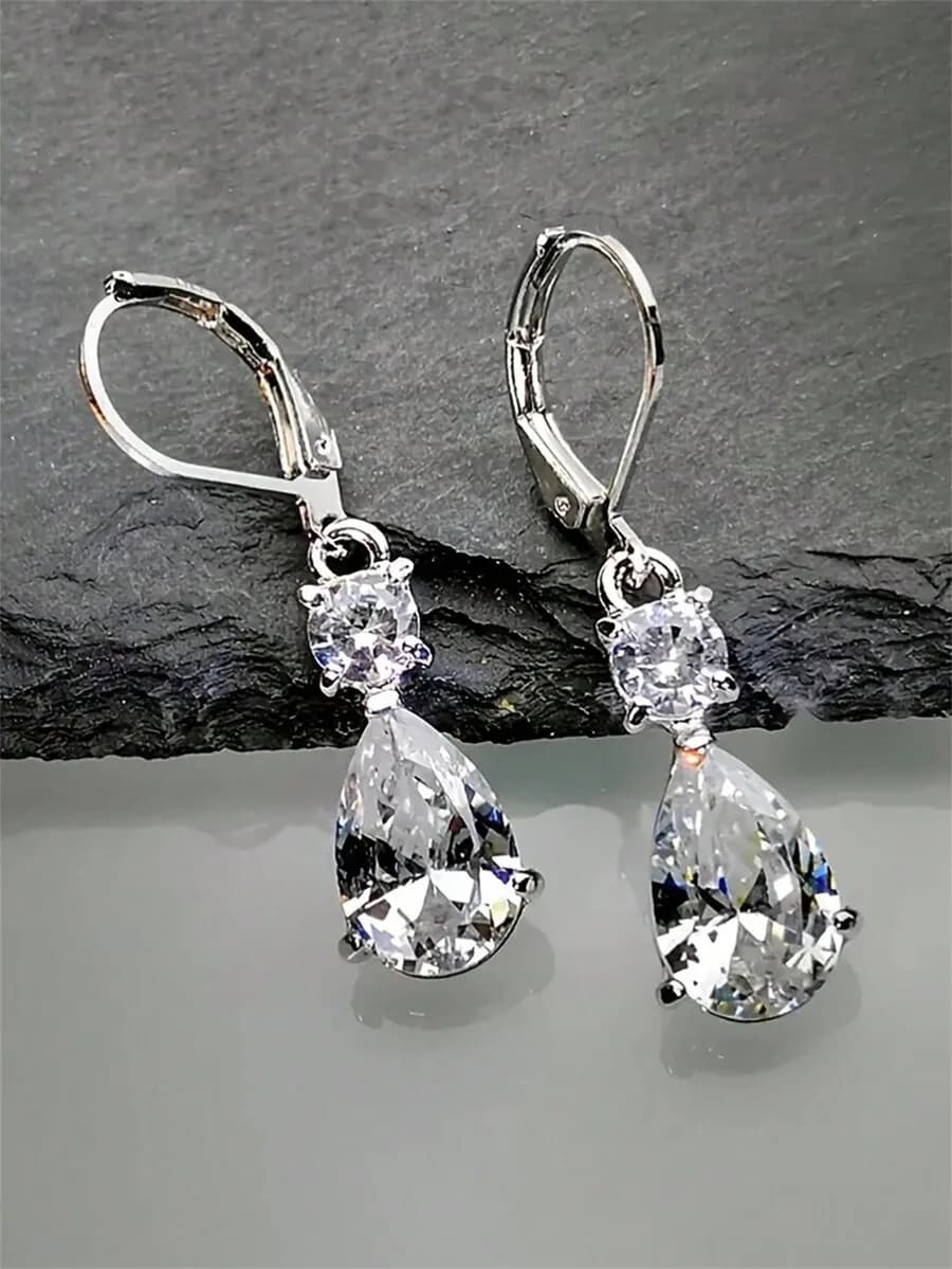 Splendidi orecchini pendenti a forma di pera con zirconi cubici per donna, regalo ideale per matrimoni, fidanzamenti, anniversari, feste e altro.