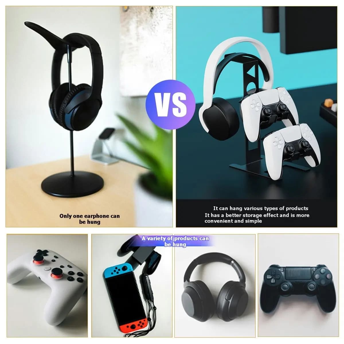 (A26M) Supporto per Controller di Gioco con Staffa Staccabile per Cuffie Compatibile con Switch2/PS5/PS4/XBOX