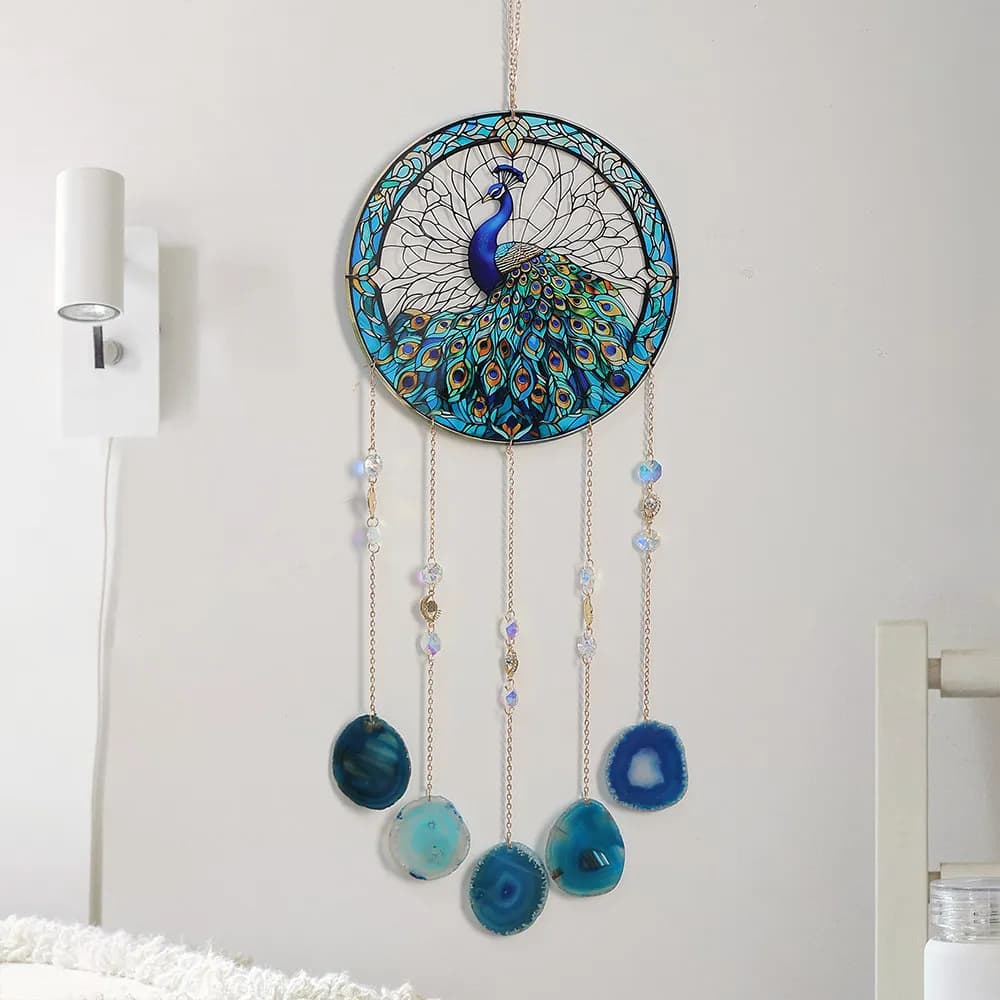 Peacock Sun Catcher Agate Piece Crystal Dream Catcher Pendant Sky Balcony Wall Acrylic Decoration Pendant