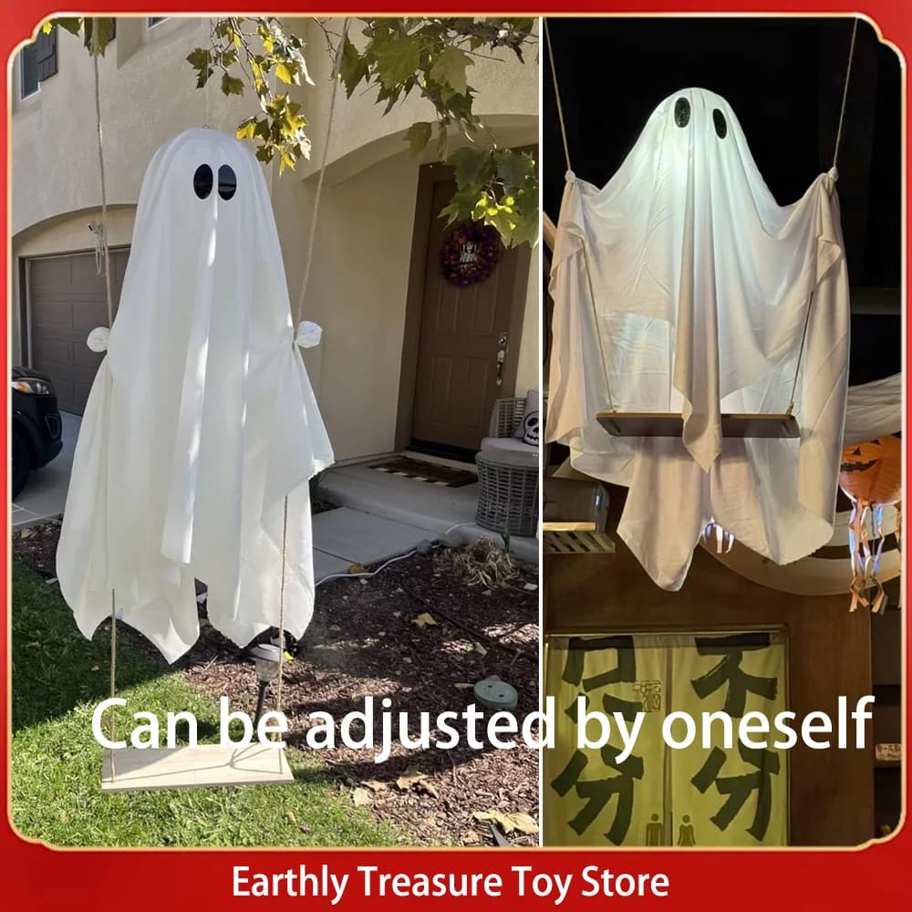 In Stock Halloween Decorations Hanging Ghost Swing Halloween Decoration With String Lights Courtyard Decoration Festival Gift