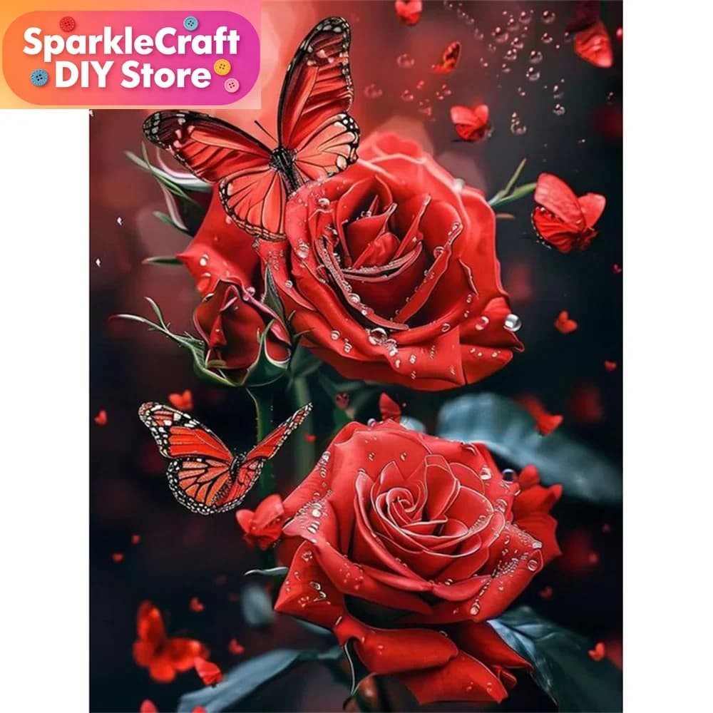 1 Pezzo Kit Ricamo Diamantato Fai da Te Senza Cornice, Diamanti Quadrati e Rotondi, Motivo Rosa e Farfalla, Nuovo Arrivo, Regalo Fatto a Mano