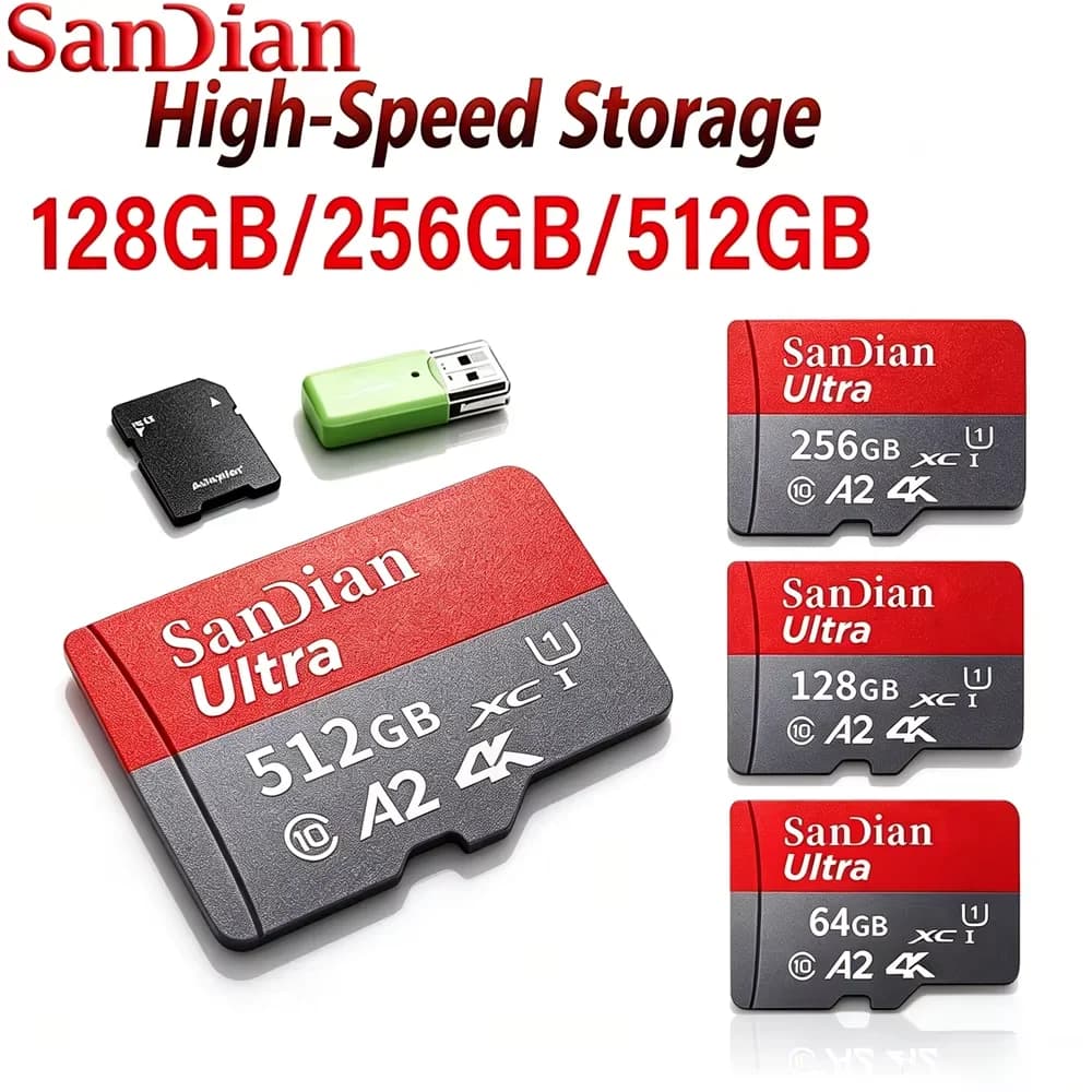 High-Speed Memory Card 128GB 256GB 512GB 64GB SD Card Class 10 A2 Micro Sd Card for Sony Mobile Phone Laptop PC Camera