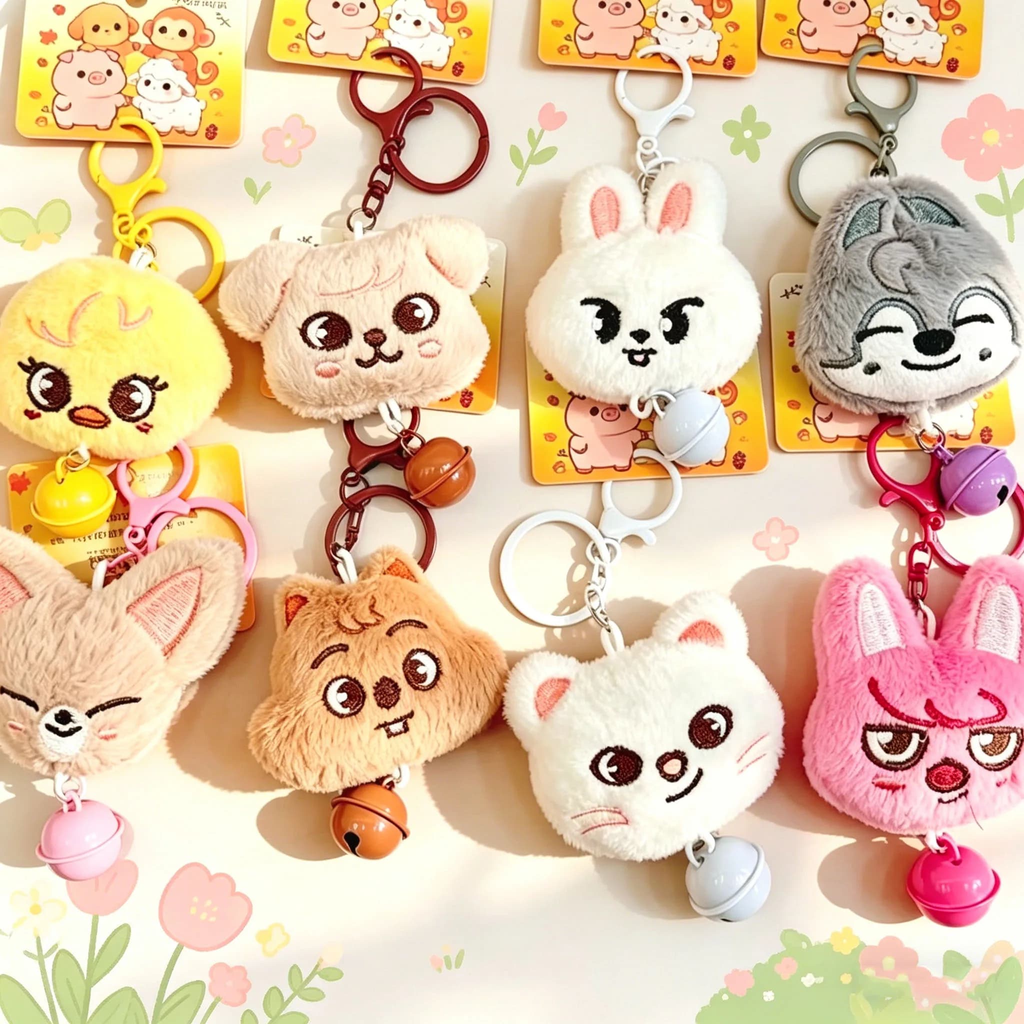 Nuovo portachiavi in peluche SKZOO da 5 cm, personaggio dei cartoni animati Stray Kids FELIX, ciondolo a forma di testa di animale con campanello per zaino, regalo di compleanno per fan e bambini