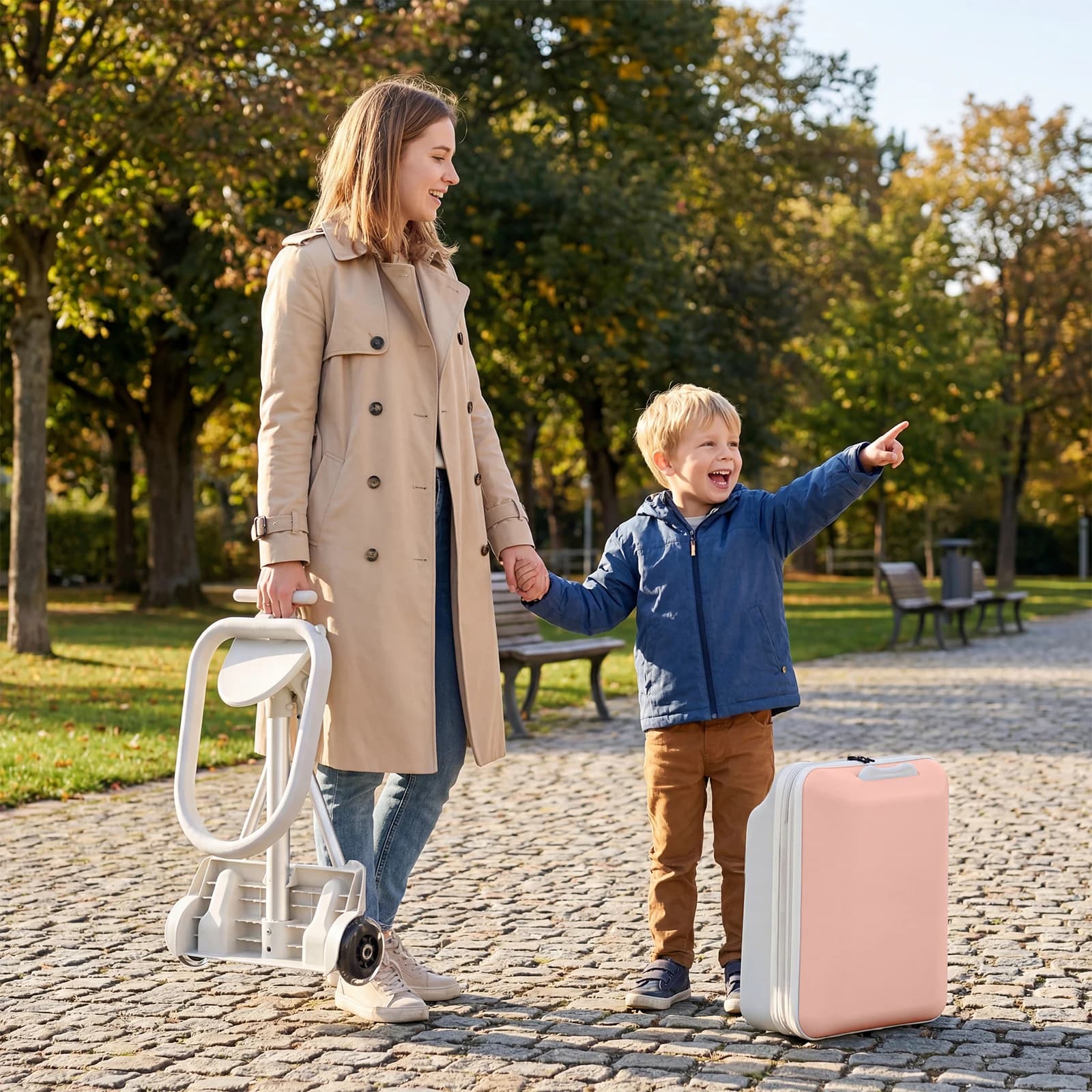 Kids Ride on Suitcase 20 Inch Stroller Luggage 2 in 1, Rideable Carry on Travel Bag with Detachable Seat, Toddler Suitcase with Smooth Spinner Wheels and Telescoping Handle for Boys Girls, Blue and Pink
