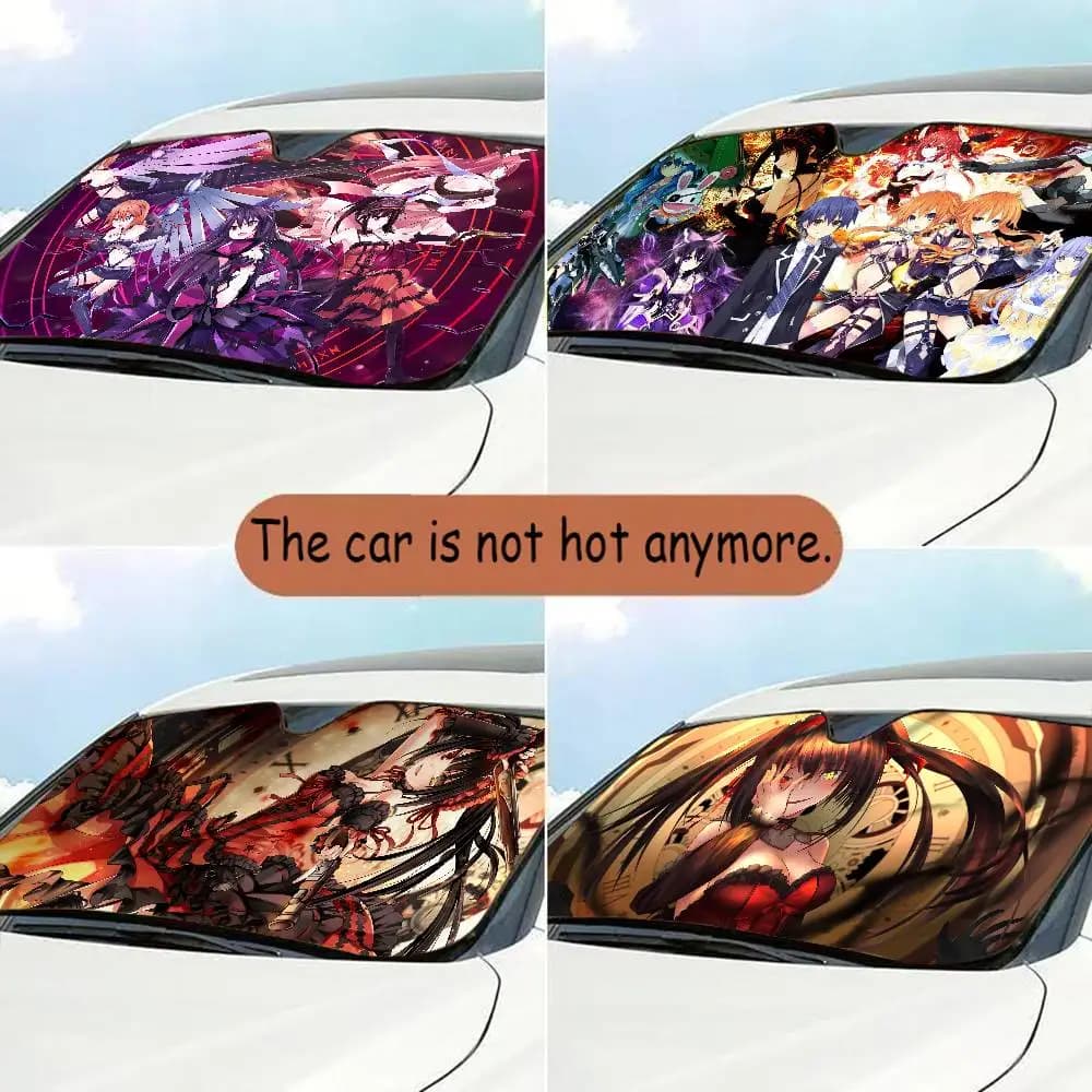 1 pz Parasole per Auto Tokisaki Kurumi Anime Date A Live, Accessori Estivi per Parabrezza Auto, Decorazione Schermo Parasole per Finestrino Auto