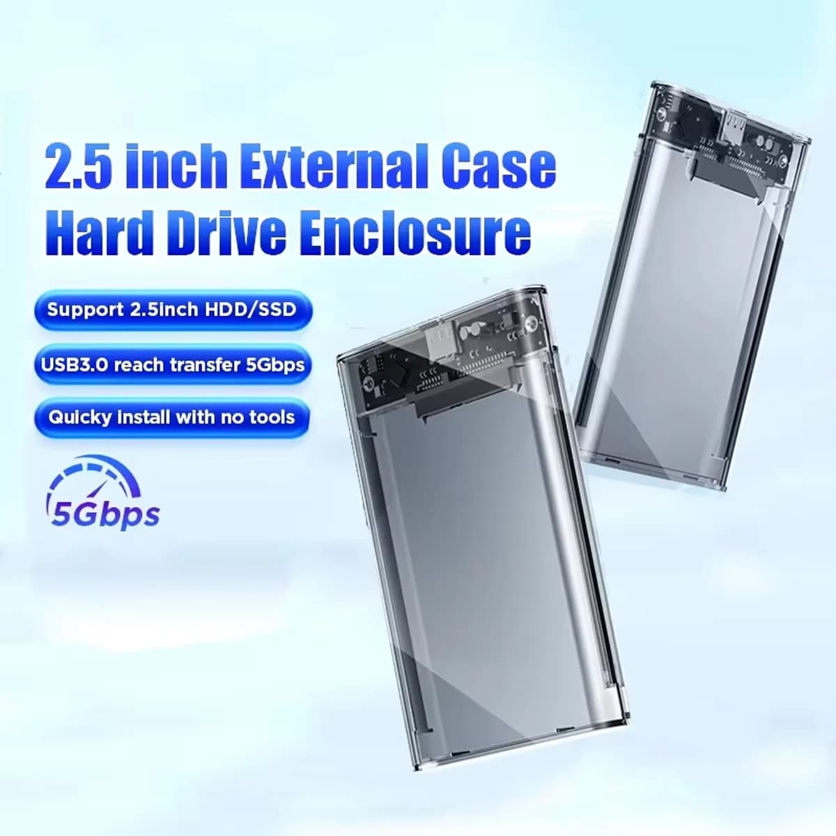 Custodia per HDD Custodia per disco rigido SATA a USB 3.0 da 2,5 pollici per disco SSD HDD Box Custodia USB C 3.1 Gen 2 Custodia per HDD esterno HD