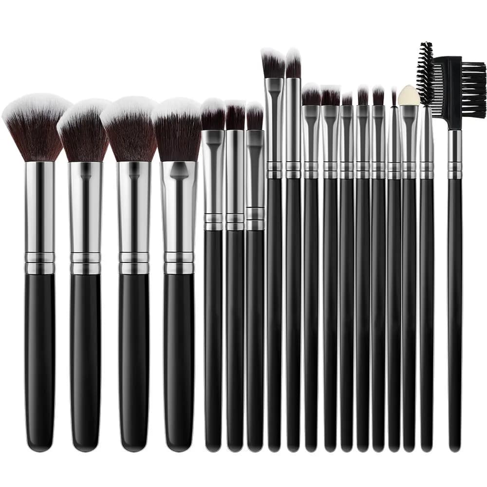 Set of 18-piece makeup brushes Set of travel brushes for premium synthetic Kabuki foundation, powdered bead, facial mixing, umbrellas