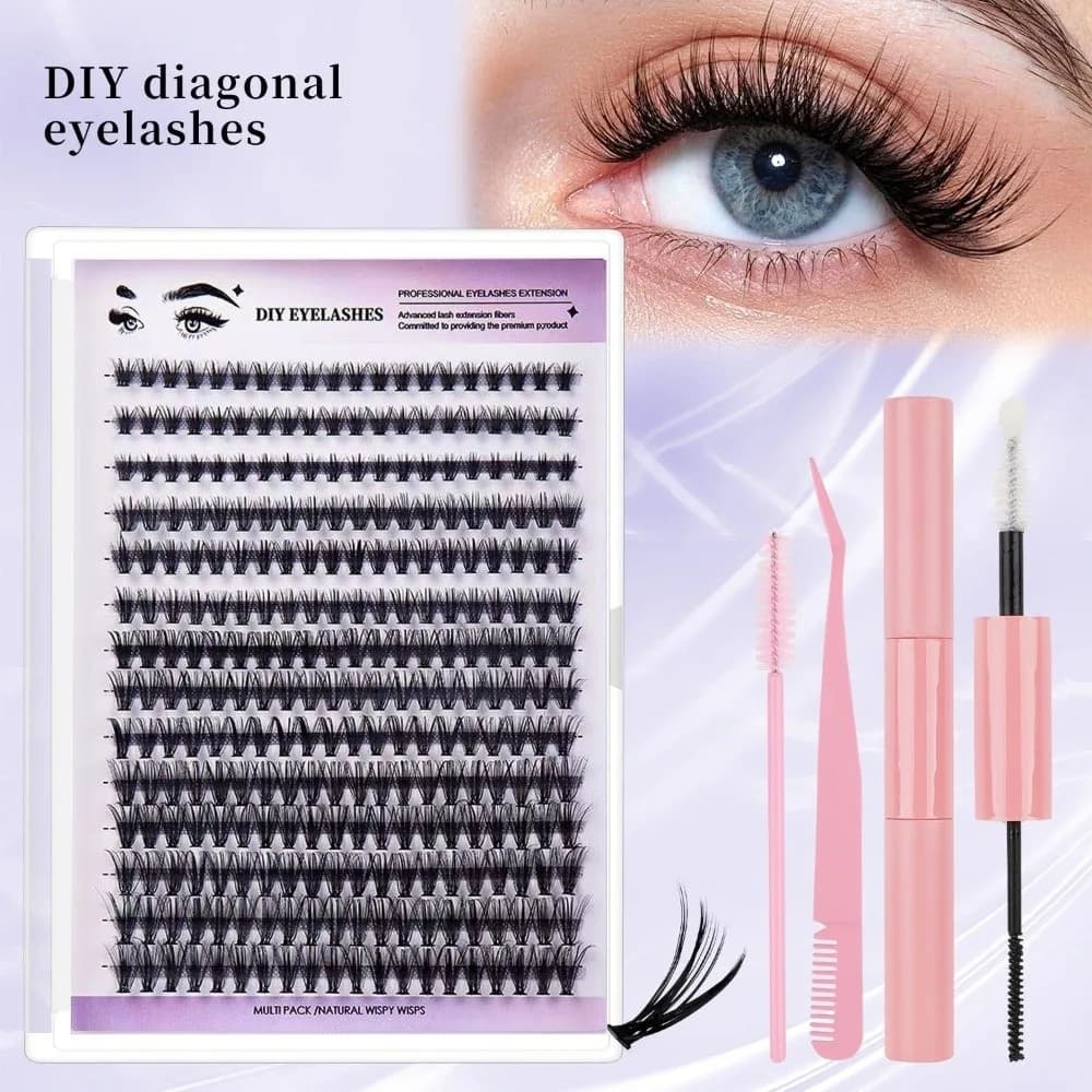 Kit Ciglia Finte a Lunga Durata 8-12mm con Adesivo e Sigillante per Ciglia Individuali, Spazzola e Extension Ciglia a Ciuffetti