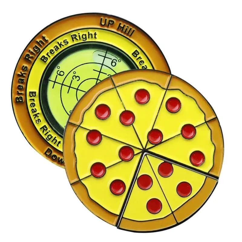 Indicatore per palline da golf con funzione di livello Forma per pizza Aiuto per la marcatura Indicatore magnetico per palline bifacciale Lettore verde
