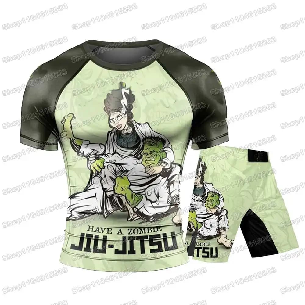 Frankenstein Wrestling Rash Guards Surfing Jersey Beach Shirts Swimwear Diving Gym Shorts MMA BJJ Men Jiu Jitsu Fitness Sets
