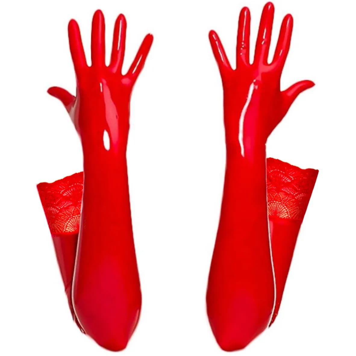 Guanti lunghi in pizzo rosso lucido da donna sexy Guanti attillati in lattice di similpelle per cosplay per accessori per night club di pole dance