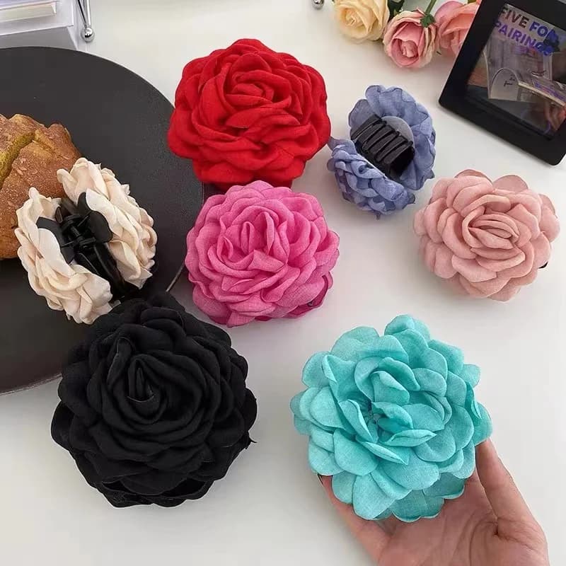 1/2/6 pezzi fermaglio per capelli fiore rosa stereoscopico Fpr donna elegante parte posteriore della testa clip per capelli squalo accessori per capelli ragazza alla moda