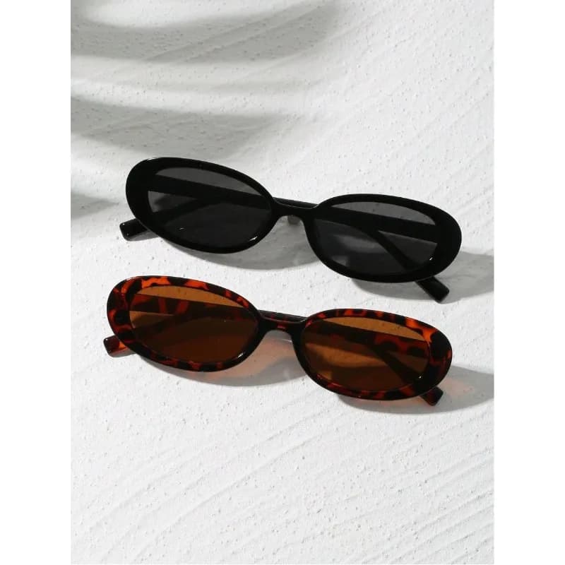 2pcs Vintage Oval Plastic Sunglasses Small Frame UV Protection Fashion Shade for Outdoor Travel Beach Holiday