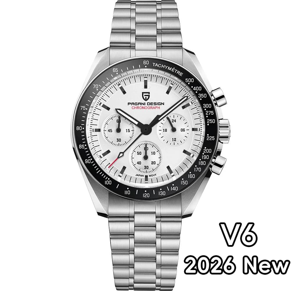 PAGANI DESIGN 2026 New Men's Watch V6 Moon, Luxury Quartz Clock, Sports Chronograph with AR Sapphire Glass