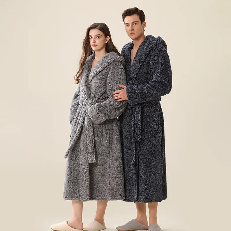 Coppia Accappatoio con cappuccio Vestiti Camicia da notte Indumenti da notte Casual Manica lunga Donna Uomo Inverno Caldo Flanella Accappatoio Accappatoio Salotto Casa