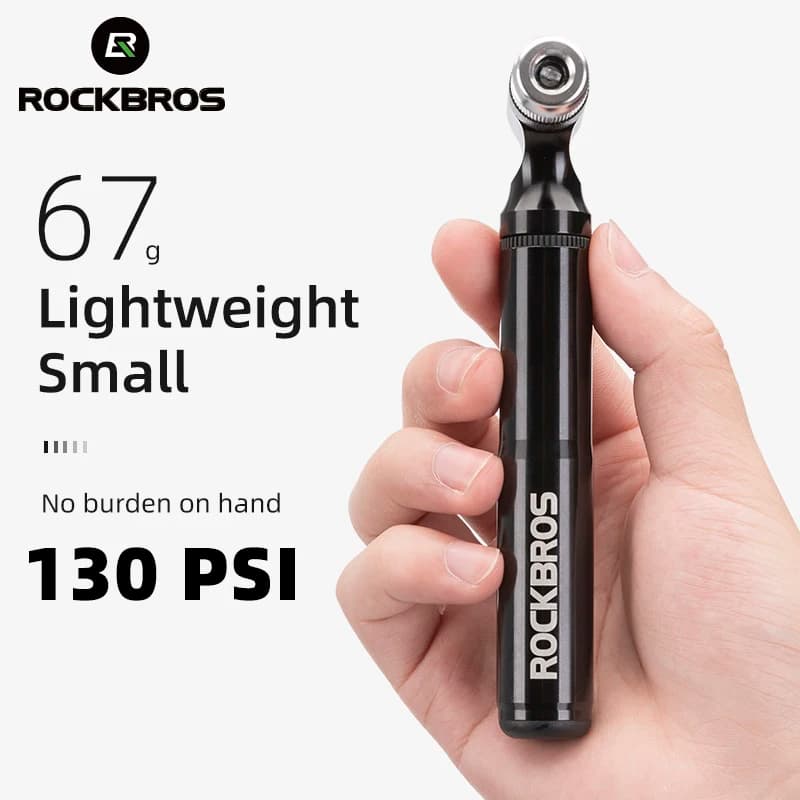 ROCKBROS Pompa da bicicletta Pompa ad aria 130PSI Lega di alluminio Pompa portatile a prova di caduta per bici Pompa a mano ultraleggera Pompa per mountain bike MTB