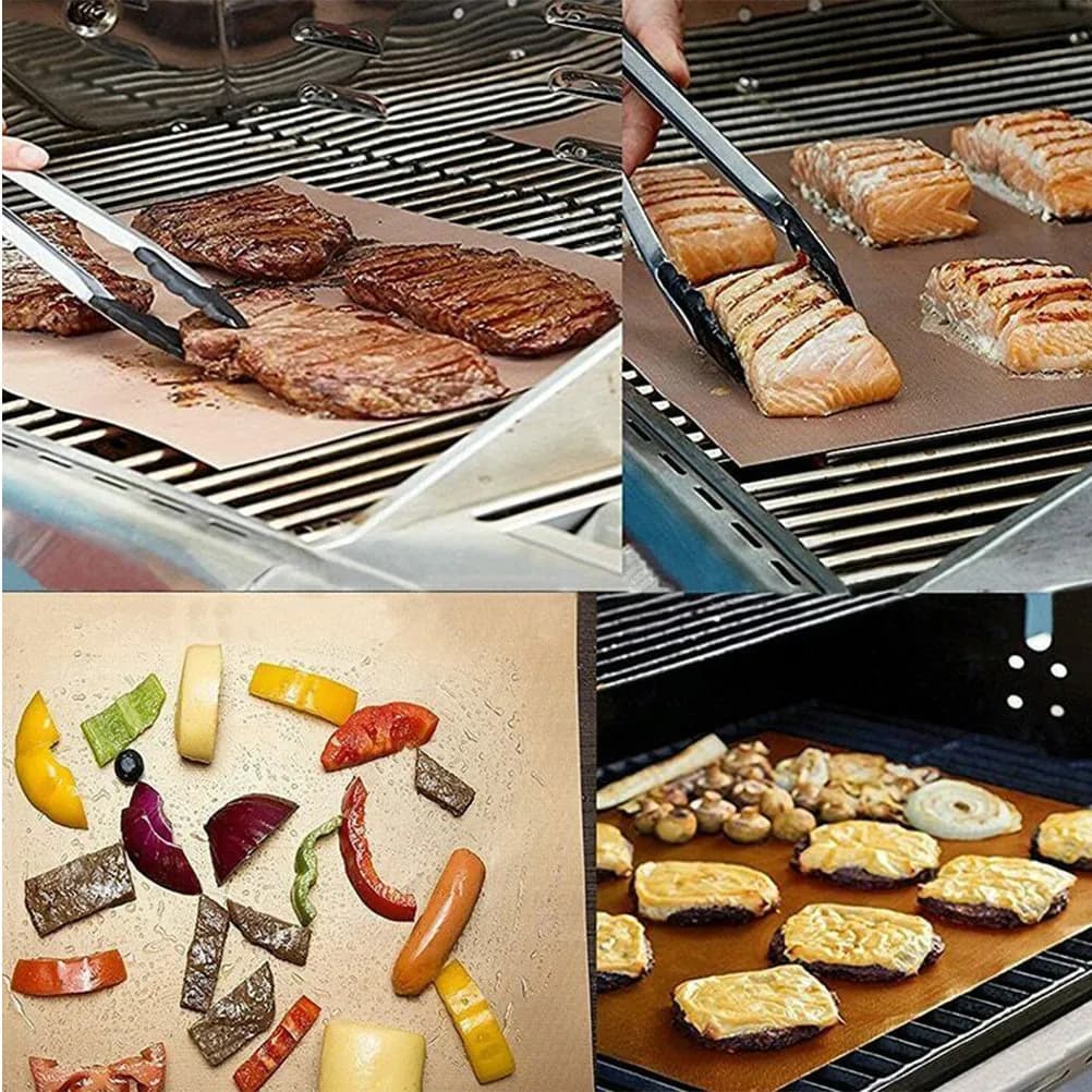 2Pcs Bbq Grill Mat Non-Stick Heat-Resistant Pad Safe Reusable for Gas Charcoal Electric Grills Perfect for Chicken Wings Ribs
