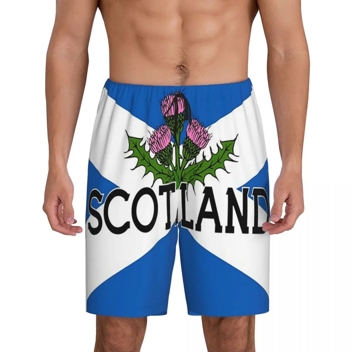 Scotland Saltire Flag Scottish St Andrews Cross And Thistle Short Pajama Pants Men Sleepwear Sleep Bottom Shorts Sleeping Pants