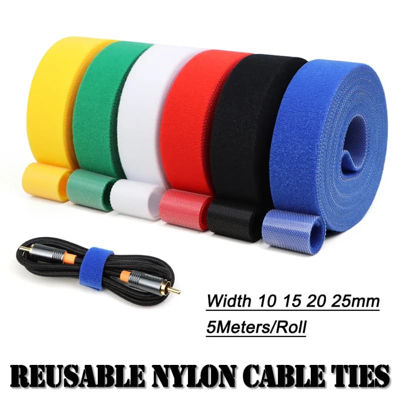 1 Rotolo 5M Fascette Riutilizzabili in Nylon con Chiusura a Strappo Larghezza 10/15/20/25mm Organizzatore Cavi Fai da Te Nastro Adesivo Fissaggio Cavi