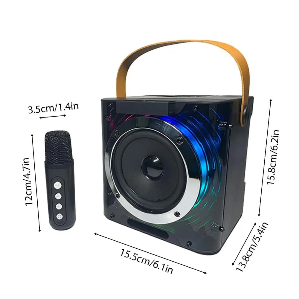Set di altoparlanti e microfoni Bluetooth per karaoke con effetti di luce RGB, alta potenza, subwoofer stereo, con supporto per telefono