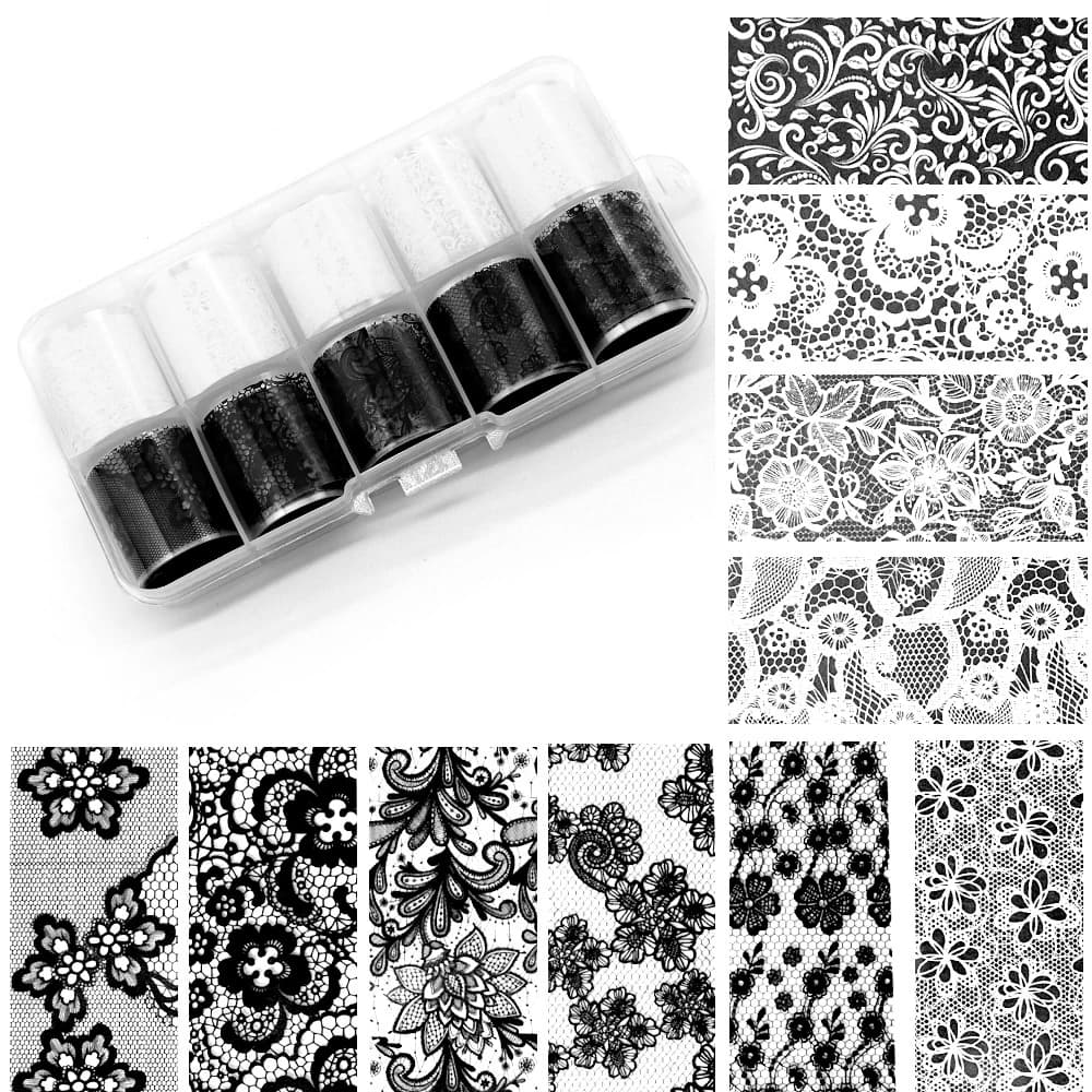 10 Rolls 2.5*50cm New Film Black and White Nail Art Sticker, Sexy Floral Decorations, Fai-da- Manicure Tools ♪