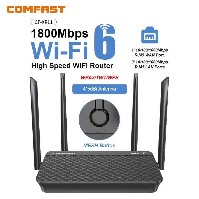 Comfast 1800Mbps WIFI6 MESH Router 2.4/5.8G Router Wireless 4 * 5dBi Antenne Ripetitore Ripetitore di Segnale Wifi ad alta velocità per la Casa