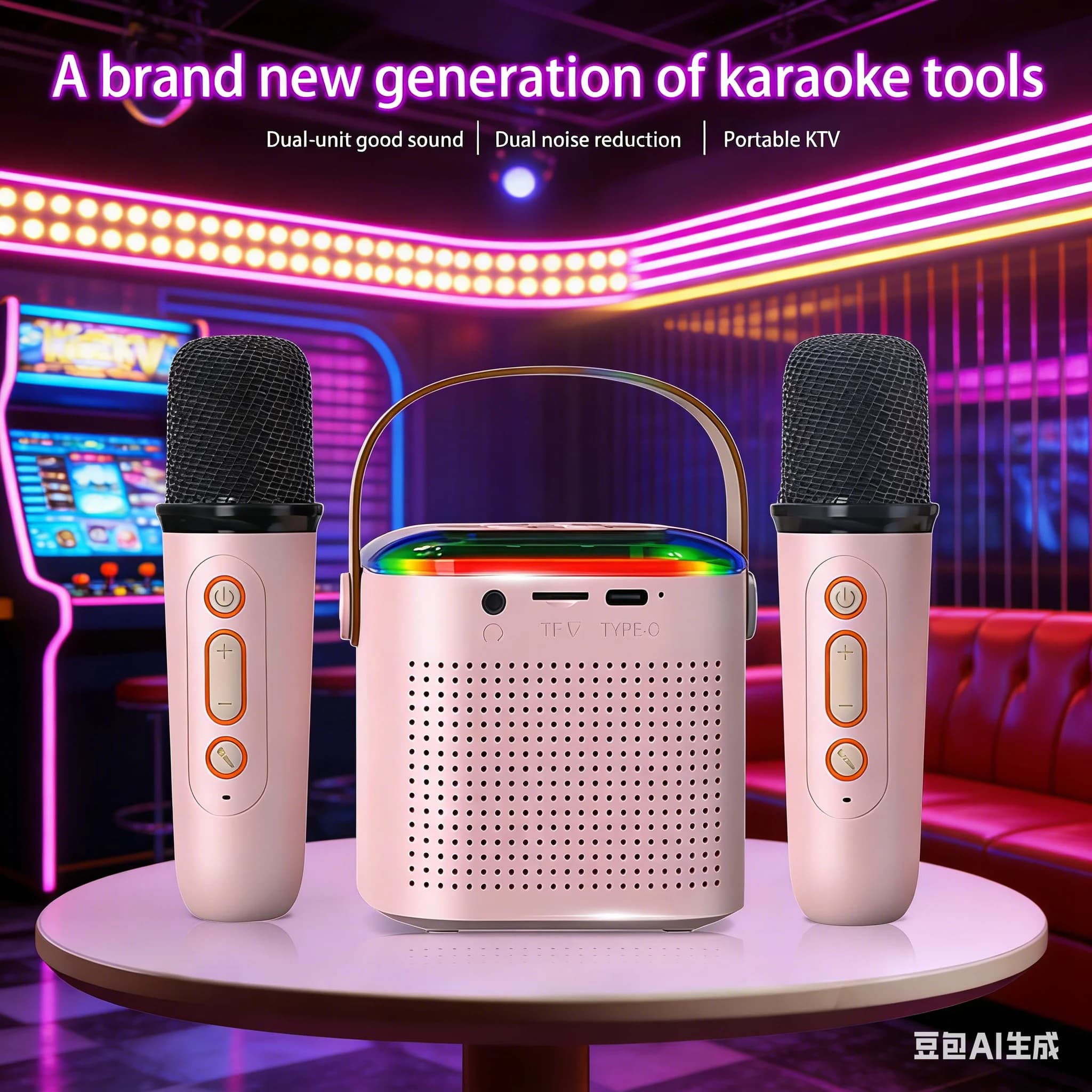 Altoparlante Portatile con 2 Microfoni Wireless e Luci LED, Regalo Karaoke per Adulti e Bambini, Feste di Compleanno e Casa