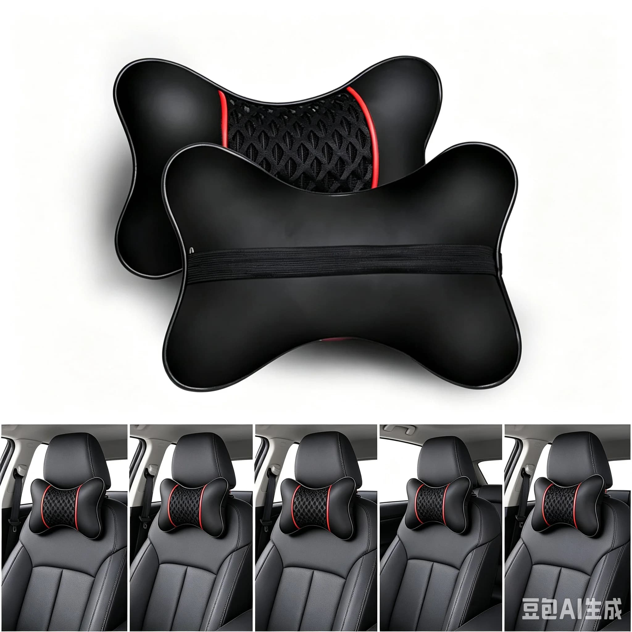 Car Neck Pillows Both Side Pu Leather Pack Headrest For Head Pain Relief Filled Fiber Universal Car Pillow