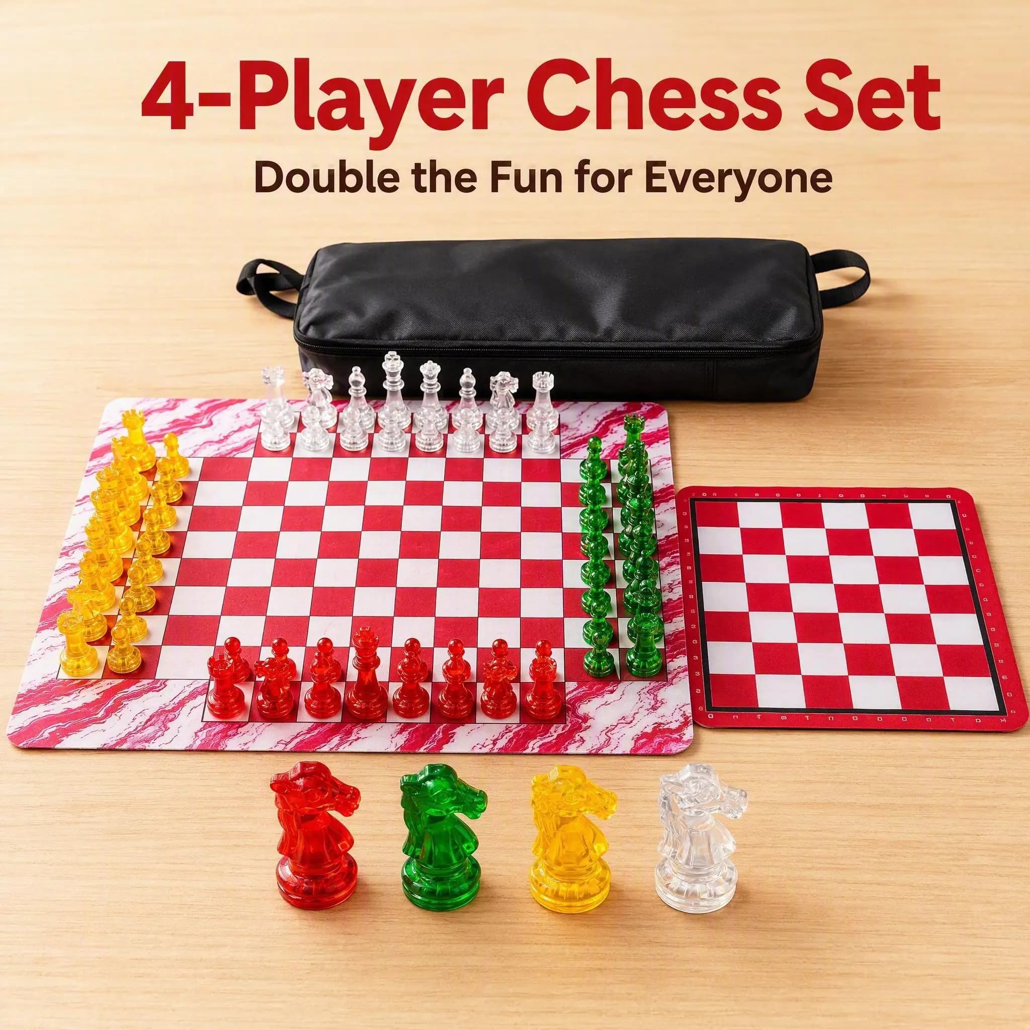 2-4 Player Transparent Chess Set, 64 Colorful Pieces 2 Sizes Chess Mats with Carry Bag Ideal Christmas Gift Family Party Game