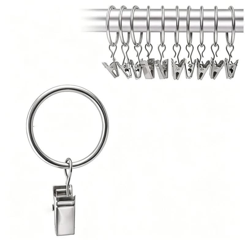 45 pcs 32mm Metal Curtain Hanger Rings with Easy Slide On Rod, ideal for Bathroom Shower Panels and Bedroom Window Curtains