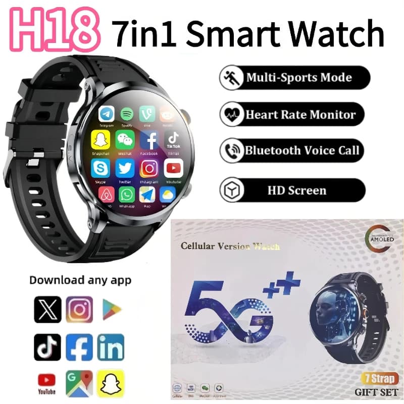 H18 New Android 4G LTE Smartwatch with Large Battery, Play Store, Cardiofrequencymetro, 1.95 Inch Spherical Screen, GPS and Man's WIFI
