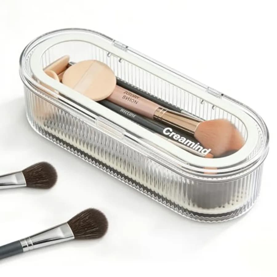 Makeup older Organizer, Cosmetic Stoe Ca wit Lid, Clear Acrylic of Dustproof Organizer Makeup Spons, Vanity, Batroom and Desk