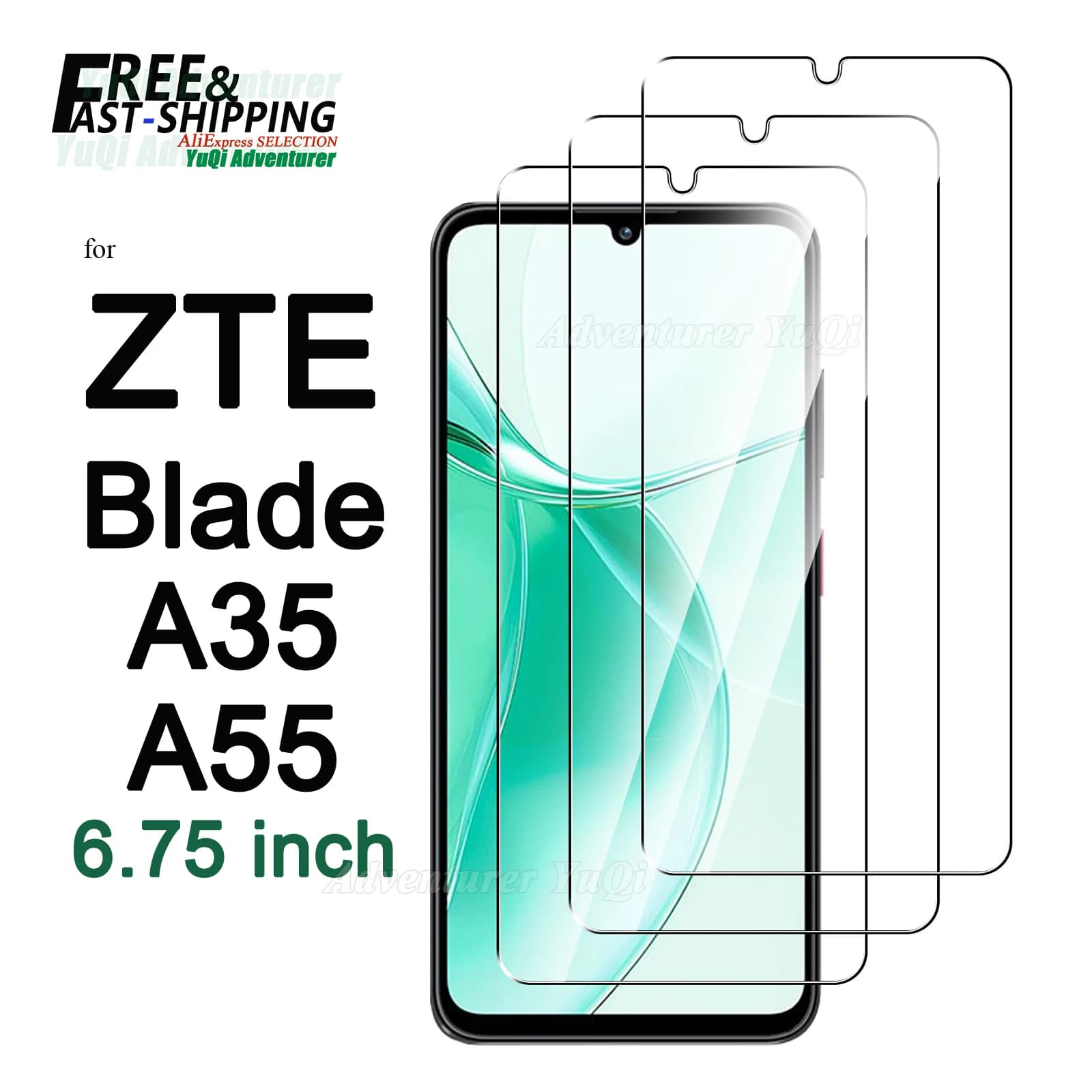 Proteggi schermo per ZTE Blade A35 A55 Vetro temperato da 6,75 pollici HD Crystal Mica 9H Custodia antigraffio Friendly Trasparente